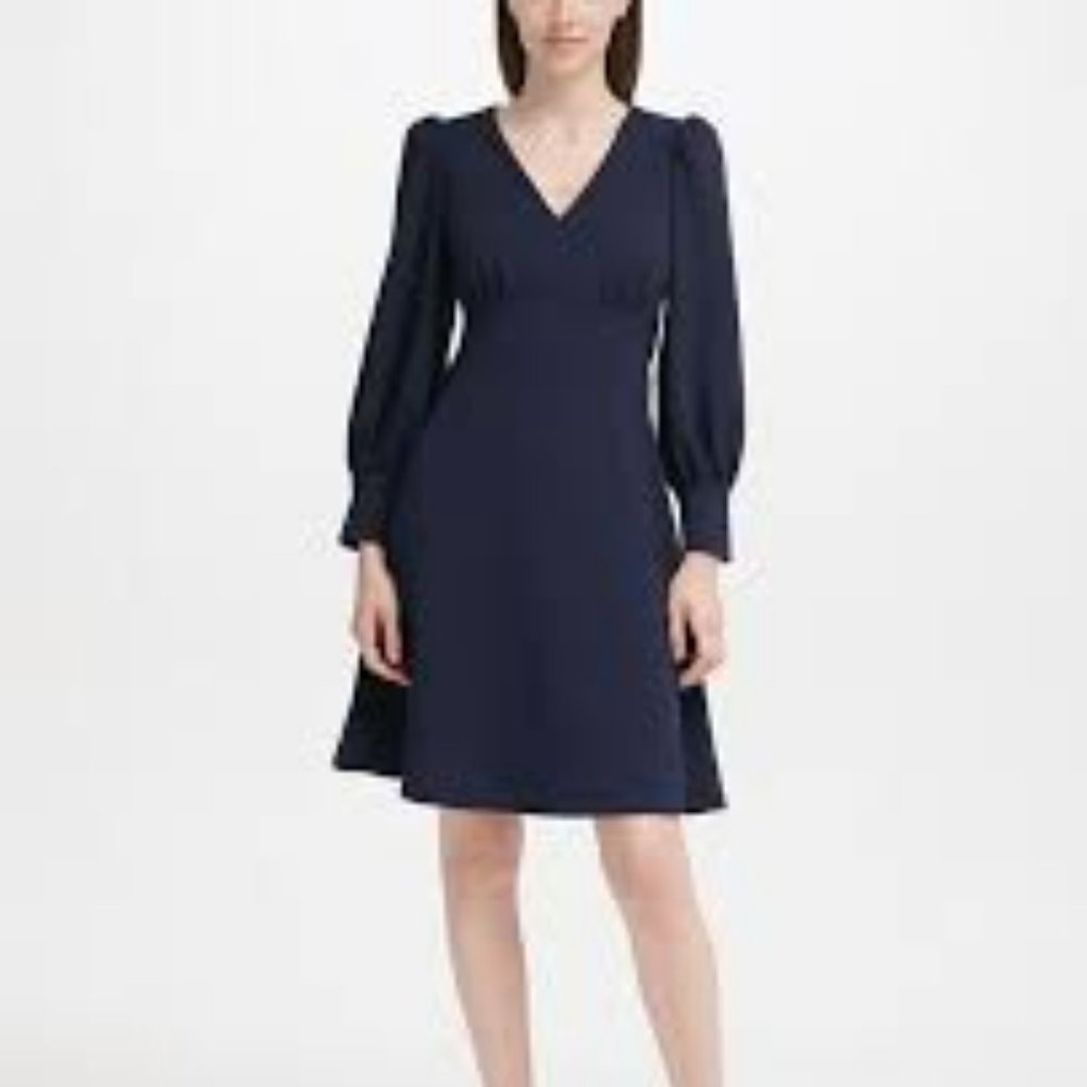 Calvin Klein Puff-Sleeve A-Line Dress - Blue